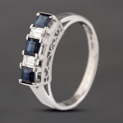 Second Hand Platinum 0.61ct Sapphire & 0.21ct Emerald Cut Diamond Five Stone Ring 43361148