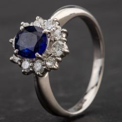 Second Hand Platinum Diamond Sapphire Cluster Ring 4336115
