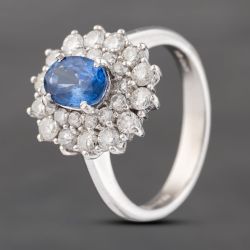 Second Hand Platinum 1.00ct Sapphire & 1.00ct Brilliant Cut Diamond Oval Ring 43361162