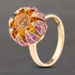 Second Hand 18ct Yellow Gold 6.2ct Multi Stone & 0.10ct Diamond Flower Design Dress Ring 43361170