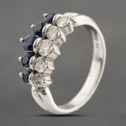 Second Hand Platinum Sapphire & 0.50ct Diamond Graduated Two Row Ring 43361179