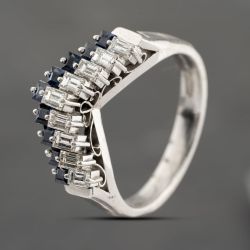 Second Hand Platinum 0.60ct Sapphire & 0.50ct Baguette Cut Diamond Half Wishbone Ring 43361185