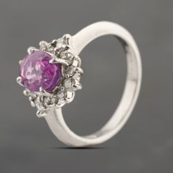 Second Hand Platinum Pink Sapphire & 0.26ct Diamond Oval Cluster Ring 43361189