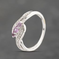Second Hand 9ct White Gold Pink Sapphire & Diamond Shoulders Twist Dress Ring 43361210