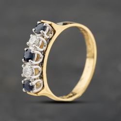 Second Hand 18ct Yellow Gold Sapphire & 0.20ct Brilliant Cut Diamond Half Eternity Ring 43361211