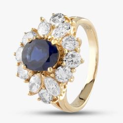 Second Hand 18ct Yellow Gold 1.46ct Sapphire & 1.80ct Diamond Cluster Ring 433615632