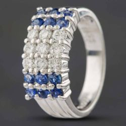 Second Hand Platinum 0.77ct Sapphire & 0.56ct Brilliant Cut Diamond Three Row Ring 433615728
