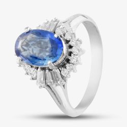 Second Hand Platinum 2.83ct Sapphire & 0.74ct Diamond Cluster Ring 433615730