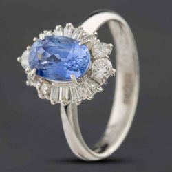 Second Hand Platinum 1.58ct Sapphire & 0.46ct Diamond Oval Cluster Ring 433615733