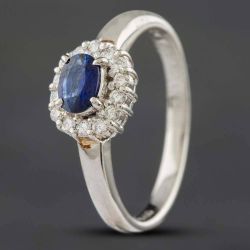 Second Hand Platinum 0.34ct Sapphire & 0.15ct Brilliant Cut Diamond Oval Cluster Ring 433615739