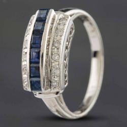 Second Hand Platinum Sapphire & Brilliant Cut Diamond Three Row Dress Ring 433615752