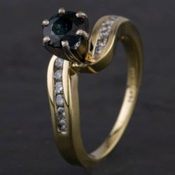 Second Hand 14ct Yellow Gold Sapphire & 0.24ct Brilliant Cut Diamond Twist Ring 4336165