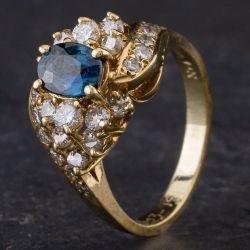 Second Hand 14ct Yellow Gold 0.70ct Sapphire & 0.86ct Brilliant Cut Diamonds Cross Over Cluster Ring 4336215