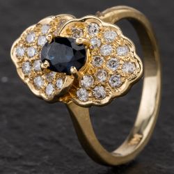 Second Hand 14ct Yellow Gold Diamond and Sapphire Marquise Cluster Ring 4336226