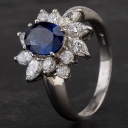 Second Hand Platinum 1.46ct Sapphire & 0.96ct Diamond Cluster Ring 4336235
