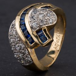 Second Hand 14ct Yellow Gold Diamond Sapphire Cluster Ring 4336274