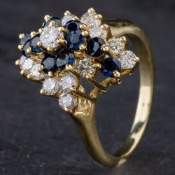 Second Hand 14ct Yellow Gold Diamond Sapphire Cluster Ring 4336276