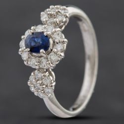 Second Hand Platinum 0.40ct Sapphire & 0.40ct Brilliant Cut Diamond Triple Cluster Ring 4336292