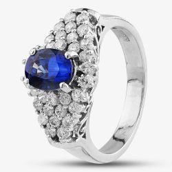 Second Hand Platinum 1.17ct Sapphire & 0.50ct Brilliant Cut Diamond Multi Row Cluster Ring 4336301