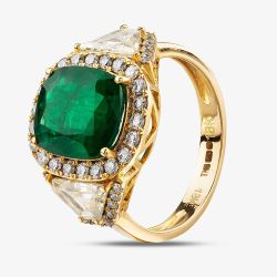 Second Hand 18ct Yellow Gold 3.48ct Emerald & 1.32ct Diamond Cushion Cluster Ring 4337030