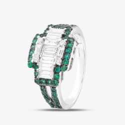 Second Hand 18ct White Gold Emerald & Diamond Fancy Dress Ring 43371029