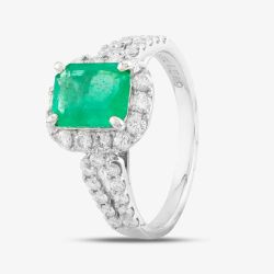 Second Hand Platinum 1.54ct Emerald & 0.75ct Brilliant Cut Diamond Cluster Ring 4337103