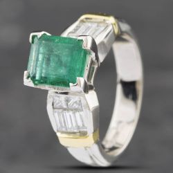 Second Hand 14ct Two Colour Gold Emerald & Diamond Dress Ring 43371044