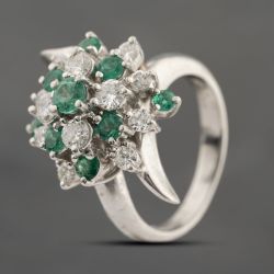 Second Hand Platinum 0.76ct Emerald & 0.84ct Brilliant Cut Diamond Multi Stone Cluster Ring 43371066