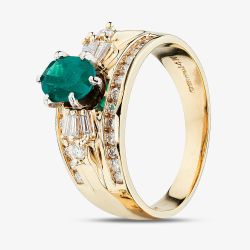 Second Hand 14ct Yellow Gold Emerald & 0.63ct Diamond Cluster Ring 43371070