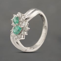 Second Hand Platinum 0.38ct Emerald & 0.32ct Brilliant Cut Diamond Pear Shape Double Cluster Ring 43371072