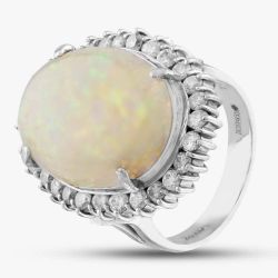Second Hand Platinum 7.66ct Opal & 1.24ct Brilliant Cut Diamond Cluster Ring 433800125