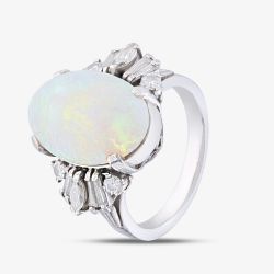 Second Hand Platinum Certificated 3.64ct Opal & 0.51ct Diamond Oval Dress Ring 43381012
