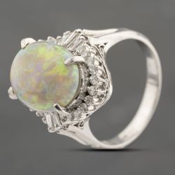 Second Hand Platinum 2.96ct Opal & 0.52ct Diamond Oval Cluster Ring 43381020