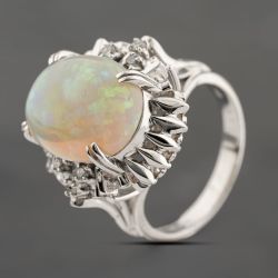 Second Hand Platinum 5.50ct Opal & 0.10ct Brilliant Cut Diamond Oval Cluster Ring 43381021