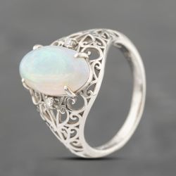 Second Hand Platinum 2.71ct Opal & 0.05ct Diamond Oval Dress Ring 43381022