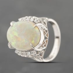 Second Hand Platinum 5.15ct Opal & 0.23ct Diamond Oval Dress Ring 43381032
