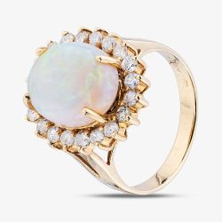 Second Hand 14ct Yellow Gold Opal & Brilliant Cut Diamond Oval Cluster Ring 43381036