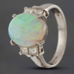 Second Hand Platinum 3.42ct Opal & 0.36ct Baguette Cut Diamond Dress Ring 433815765