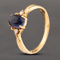 Second Hand 18ct Yellow Gold Cabochon Lolite & 0.04ct Brilliant Cut Diamond Three Stone Ring 43391000