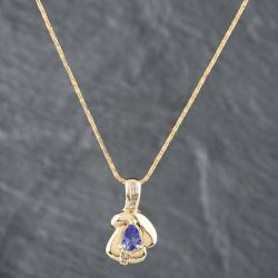 Second Hand 14ct Yellow Gold 1.00ct Tanzanite & 0.18ct Brilliant Cut Diamond Pear Shaped Pendant & 16 Inch Herringbone Chain 4314155112