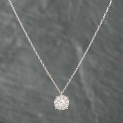 Second Hand Platinum 0.47ct Brilliant Cut Diamond Round Cluster Pendant & 16-18 Inch Trace Chain 43141572