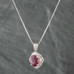 Second Hand Platinum 3.65ct Pink Tourmaline & 0.38ct Diamond Oval Cluster Pendant & 16-18 Inch Box Chain 43141578