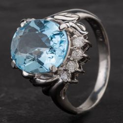 Second Hand Platinum 3.76ct Aquamarine & 0.21ct Diamond Ring 4340012