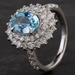 Second Hand Platinum 2.08ct Aquamarine & 1.31ct Diamond Ring 4340013