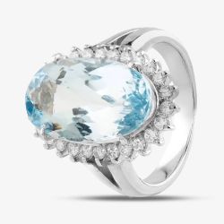 Second Hand Platinum 7.36ct Aquamarine & 0.39ct Brilliant Cut Diamond Large Oval Cluster Ring 43401005