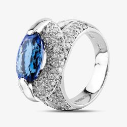 Second Hand 18ct White Gold 2.97ct Tanzanite & 1.42ct Brilliant Cut Diamond Oval Cluster Ring 4341025