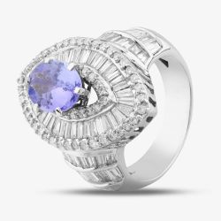 Second Hand 14ct White Gold Oval Cut Tanzanite & Diamond Marquise Cluster Ring 43411000