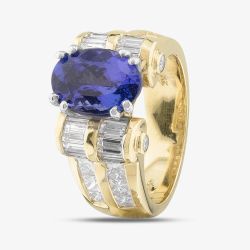 Second Hand 14ct Yellow Gold Oval Cut Tanzanite & Diamond Dress Ring 43411004