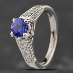 Second Hand Platinum Tanzanite & Brilliant Cut Diamond Dress Ring 43411007
