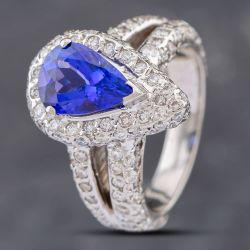 Second Hand 14ct White Gold 1.86T Pear Cut Tanzanite & Brilliant Cut Diamond Cluster Ring 43411019